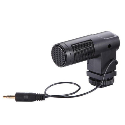 Boya Microphone for Everyday Video Recording on Devices - compact BY-V01 stereo microphone on camera hotshoe with 3.5mm cable