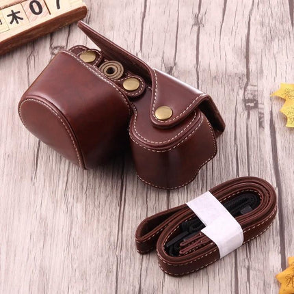 Durable PU Leather Protective Case with Strap for Sony Cameras - brown PU leather case for Sony A6000 with detachable strap