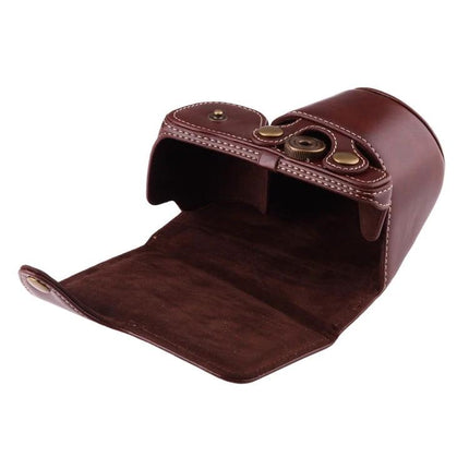 Durable PU Leather Protective Case with Strap for Sony Cameras - brown open PU leather camera case for Sony A6000