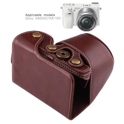 Durable PU Leather Protective Case with Strap for Sony Cameras brown PU leather half-case for Sony A6000 with strap and brass snaps