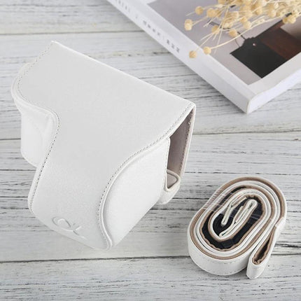 Durable PU Leather Protective Case with Strap for Sony Cameras white PU case for Sony A6000 with removable strap, dust and scratch protection