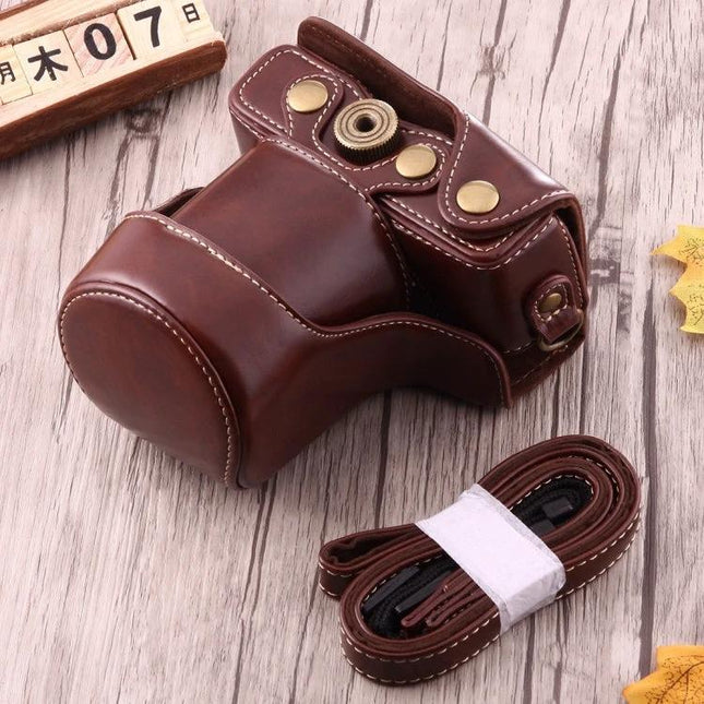 PU Leather Protective Case with Strap for Canon Cameras - brown PU leather camera case for Canon EOS M10 with detachable strap