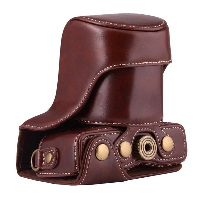 PU Leather Protective Case with Strap for Canon Cameras - brown PU leather half-case for Canon EOS M10 with strap, dust and scratch protection