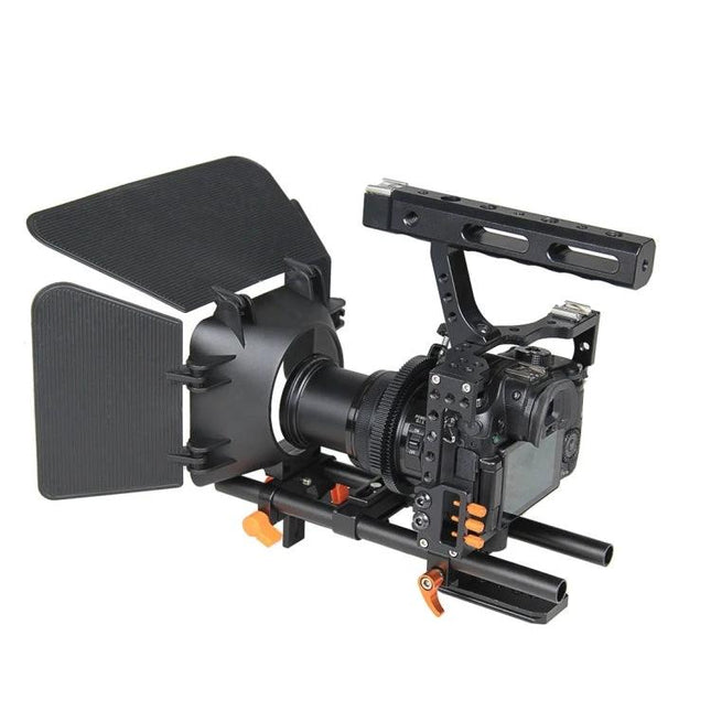 YELANGU A7 Camera Cage Set for Stable Video Recording - Sony mirrorless cage with matte box, top handle and rod support for steady handheld vlogging