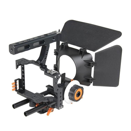 YELANGU A7 Camera Cage Set for Stable Video Recording - black CNC aluminum cage with top handle, matte box and follow focus for Sony mirrorless
