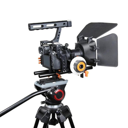 YELANGU A7 Camera Cage Set for Stable Video Recording mounted on tripod with matte box, follow focus and top handle