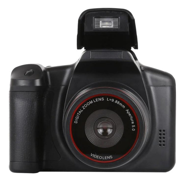 Digital Camera for High-Quality Photo and Video Capture showing front view with pop-up flash and 1.3 MP lens