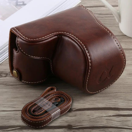 PU Leather Full Body Camera Case with Strap for Sony A5100 in brown PU leather protective cover with matching strap