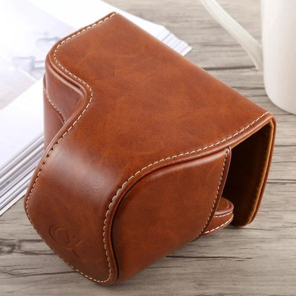 Durable PU Leather Protective Case with Strap for Sony A6300 Camera in brown PU leather with secure fit and stitched detailing
