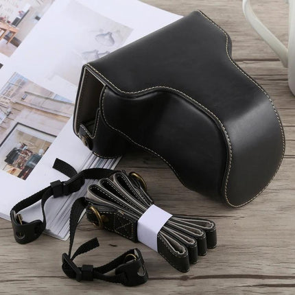 PU Leather Protective Case with Strap for Fujifilm X-A5 black PU leather camera case with strap and stitching for travel protection
