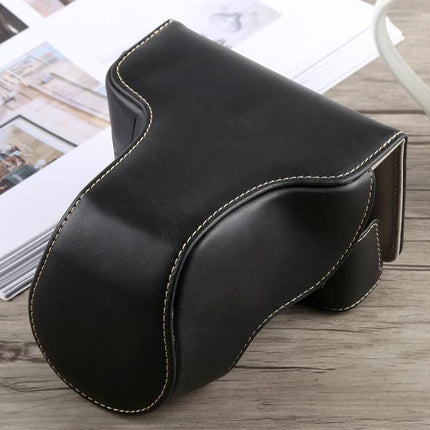PU Leather Protective Case with Strap for Fujifilm X-A5 black PU leather camera case with strap, stitched protective cover