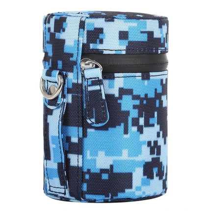 Small Camouflage Zippered Pouch for DSLR Camera Lenses - compact blue digital camo lens case with zipper and D-ring for travel protection
