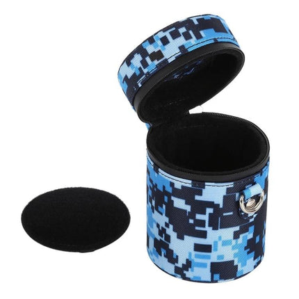 Small Camouflage Zippered Pouch for DSLR Camera Lenses - compact blue camo padded lens case with zippered lid and removable foam insert