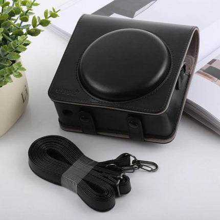 Retro Style PU Leather Camera Case for Fujifilm Instax SQ6 with Strap - black retro protective PU leather case with detachable shoulder strap