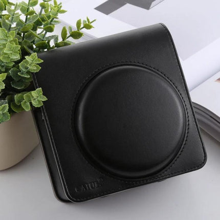 Retro Style PU Leather Camera Case for Fujifilm Instax SQ6 with Strap – black retro PU leather protective case with front lens cover and strap