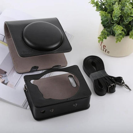 Retro Style PU Leather Camera Case for Fujifilm Instax SQ6 with Strap - black PU protective case with removable strap and snug camera compartment
