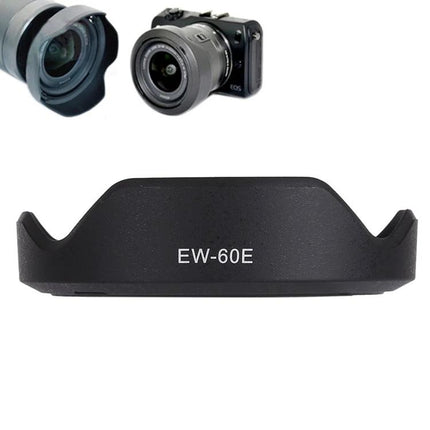 Lens Hood for Shading and Protecting Canon EF-M Lenses - EW-60E black PVC hood attached to mirrorless camera
