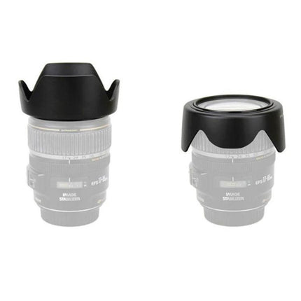 Durable Lens Hood Shade for Nikon Camera Protection and Light Control shown on black PVC petal and tulip styles covering camera lens
