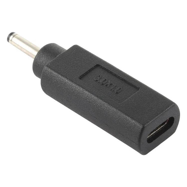 Compact USB-C Adapter for Portable Device Charging Connections - black Type-C female to 3.0x1.0mm male charging adapter