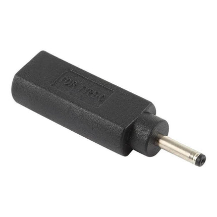Compact USB-C Adapter for Portable Device Charging Connections – black USB-C female to 3.0x1.0mm male charging/data converter