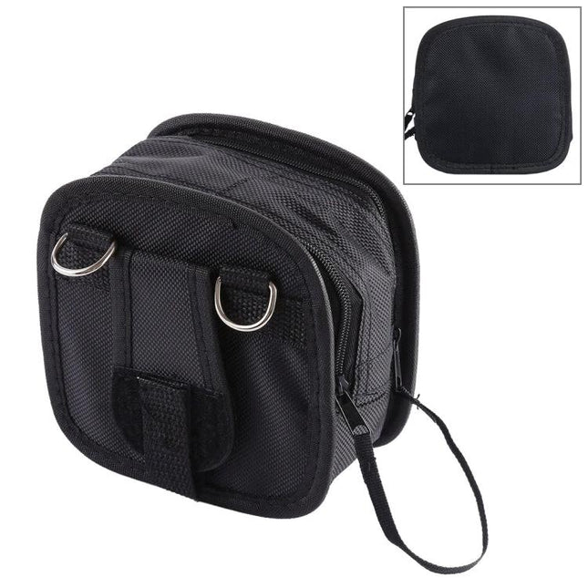 Nylon Filter Storage Bag with Strap and Compact 14x12x6cm Size — black nylon 9-compartment zippered case with D-rings and wrist strap for protecting camera filters