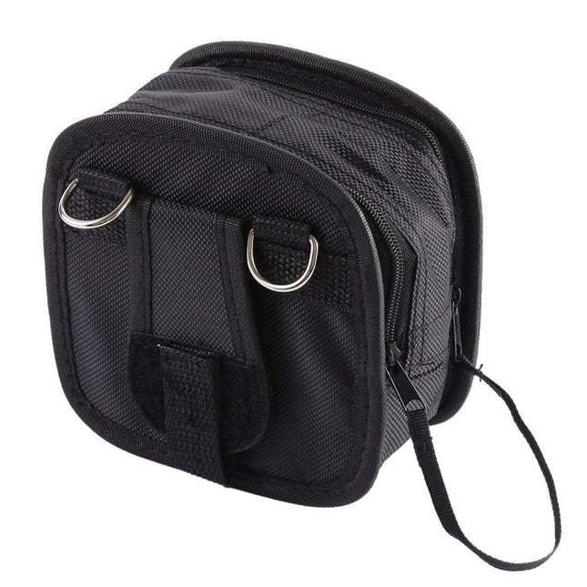 Nylon Filter Storage Bag with Strap and Compact 14x12x6cm Size – black nylon 9-compartment protective pouch with zipper, D-rings and wrist strap for filters