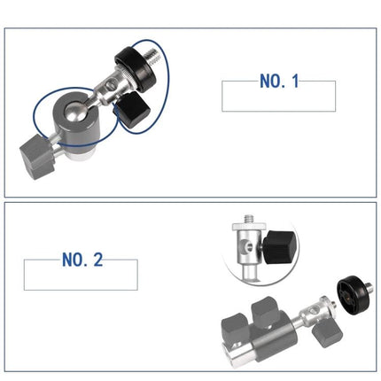 D Type Multifunctional Bracket for Flash Lights and Cameras, 2kg Capacity - aluminum alloy mount showing swivel ball joint and tightening knobs