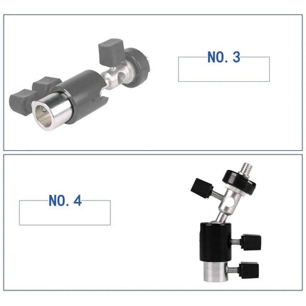 D Type Multifunctional Bracket for Flash Lights and Cameras, 2kg Capacity - aluminum alloy swivel mount showing two angle views
