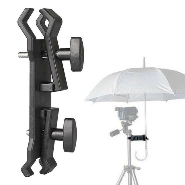 Compact Umbrella Holder for Outdoor Photography Cameras mounted on tripod to shield camera from rain and sun