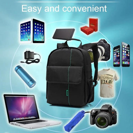 Indepman Waterproof Outdoor Camera Backpack for Sports and Travel - black waterproof camera backpack with multiple pockets and accessories