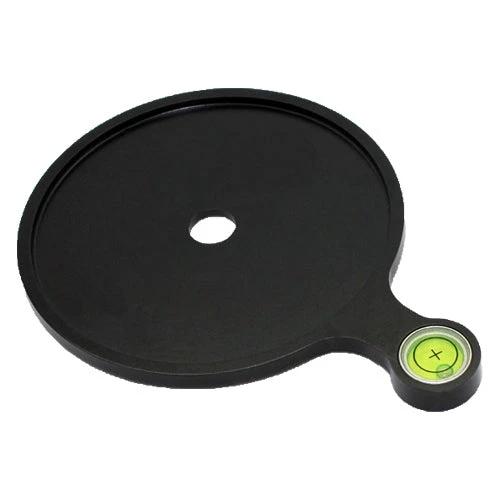 76mm Offset Spirit Level Plate for Tripod Ball Heads — black circular plate with bubble level and center hole for tripod attachment