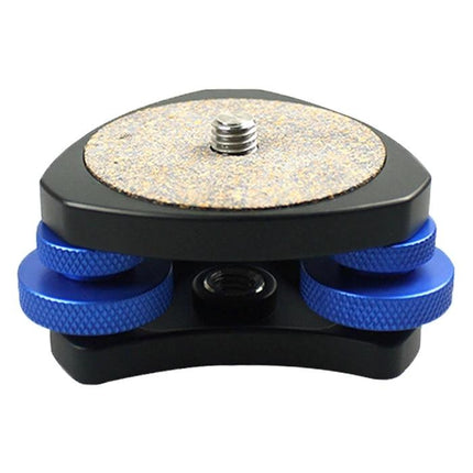Tripod Leveling Base with Precision Adjustment for Photography — aluminum alloy base with blue adjustment knobs for outdoor leveling