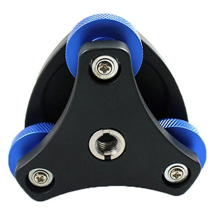 Tripod Leveling Base with Precision Adjustment for Photography — compact aluminum alloy base with blue adjustment knobs for leveling on uneven terrain