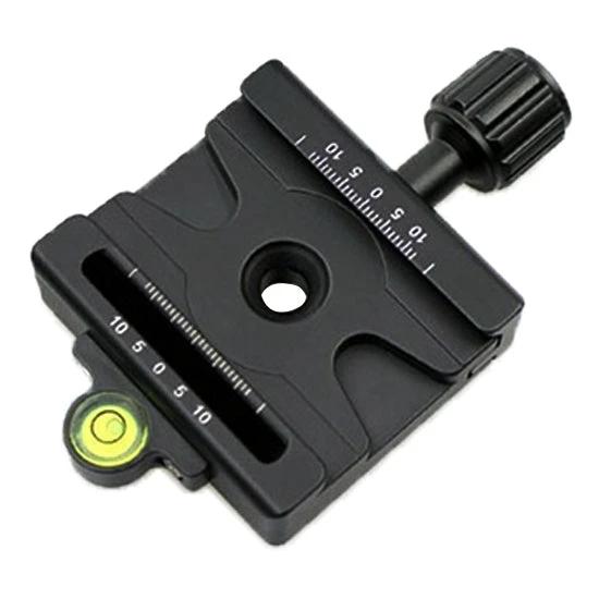 Quick Release Clamp Adapter for Arca Swiss Tripod Mounts - metal quick-release camera clamp with adjustment knob and built-in bubble level