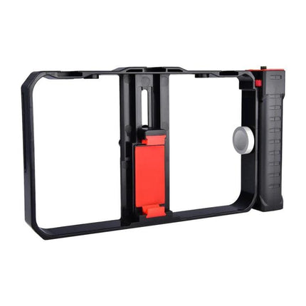 Handheld Cage for Smartphone Filming in Daily Life - black and red stabilizing phone cage for vlogging and steady everyday video capture