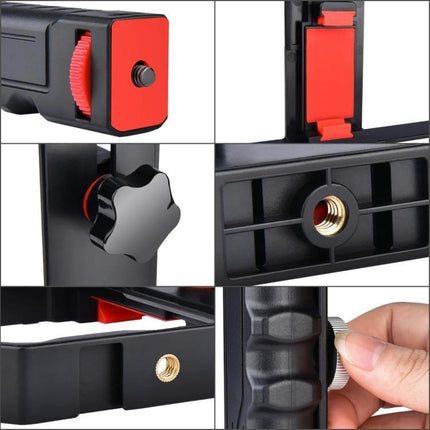 Handheld Cage for Smartphone Filming in Daily Life handheld rig with adjustable clamp, tripod threads and ergonomic grip for stable vlogging and casual mobile video