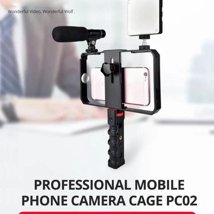 Handheld Cage for Smartphone Filming in Daily Life - professional mobile phone camera cage with mic and LED for stable vlogging