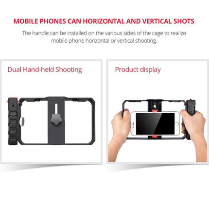 Handheld Cage for Smartphone Filming in Daily Life - dual hand-held black phone cage for stable horizontal and vertical vlogging shots