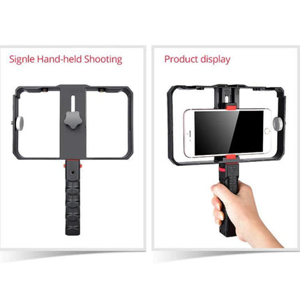 Handheld Cage for Smartphone Filming in Daily Life — black lightweight smartphone cage with ergonomic handle for stable vlogging and casual on-the-go filming