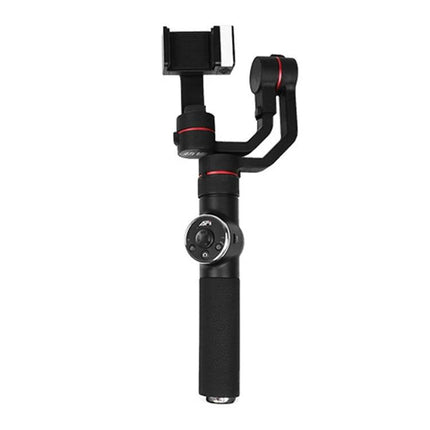AFI Gimbal Stabilizer for Steady Smartphone Videos on Trips handheld black gimbal shown upright with phone clamp and control dial
