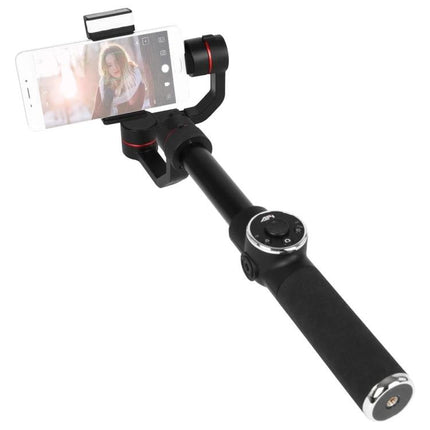 AFI Gimbal Stabilizer for Steady Smartphone Videos on Trips handheld black gimbal with smartphone mounted for smooth travel vlogging footage