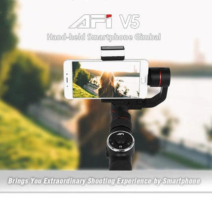 AFI Gimbal Stabilizer for Steady Smartphone Videos on Trips handheld gimbal showing smartphone filming a scenic riverside walkthrough