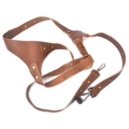 Adjustable Anti-Slip Leather Shoulder Harness for DSLR Cameras - brown leather hands-free camera strap for travel and outdoor photography