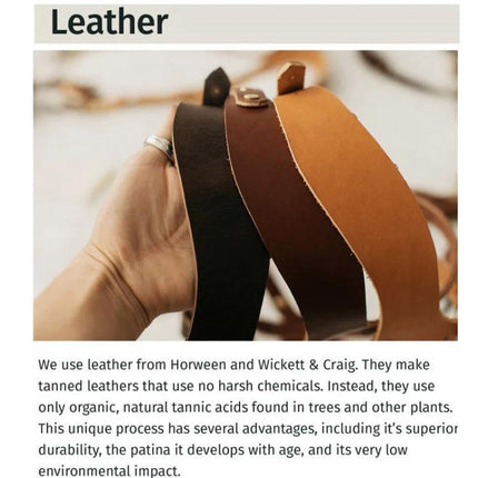 Adjustable Anti-Slip Leather Shoulder Harness for DSLR Cameras shown in hand with brown and tan leather straps