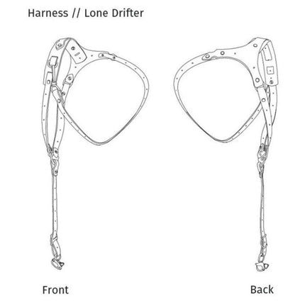Adjustable Anti-Slip Leather Shoulder Harness for DSLR Cameras - front and back diagram showing straps, buckles and camera attachment points