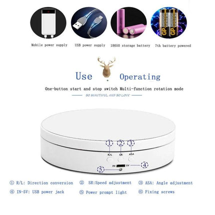 Compact 360 Degree Rotating Display Turntable for Photography and Video compact white ABS rotating display for product photos and videos
