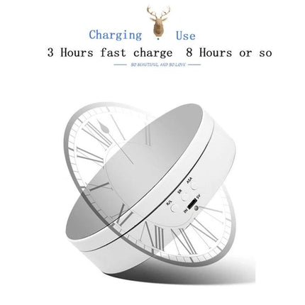 Compact Rotating Turntable for Product Photography Displays - white ABS rotating display with charging port and speed controls, suitable for jewelry and watches