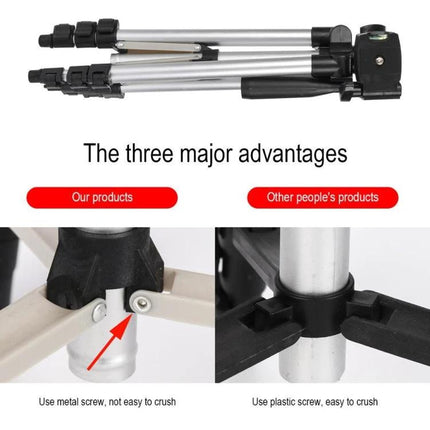 Aluminum Alloy Tripod for DSLR and Digital Cameras with Adjustable Height shown folded with metal screw joint and comparison to plastic screw