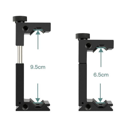 Yichuang Phone Holder for Everyday Video Calls and Photos showing adjustable heights 9.5cm and 6.5cm for desk mounting
