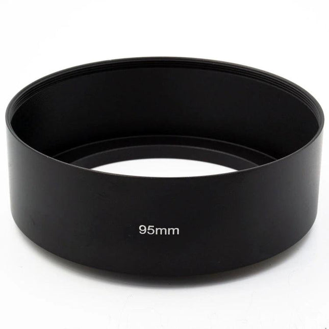 Straight Tube Full Metal Lens Hood for 95mm Telephoto Lenses - black metal 95mm hood protects against stray light, debris and impacts